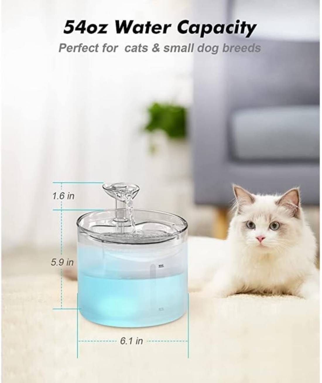 Jinou Cat Water Fountain - Made With Premium Quality Acrylic Glass - Pet Water Fountain With 3 Litre Water Tank- For Cats, Dogs &amp; Other Pets