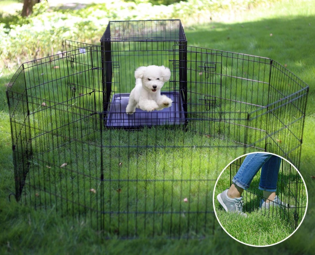 Artmeer Pet Playpen Puppy Playpen Kennels Dog Fence Exercise Pen Gate Fence Foldable Dog Crate 8 Panels 24 Inch Kennels Pen Playpen Options Ideal for Pet Animals Outdoor IndoorBlack 24x24