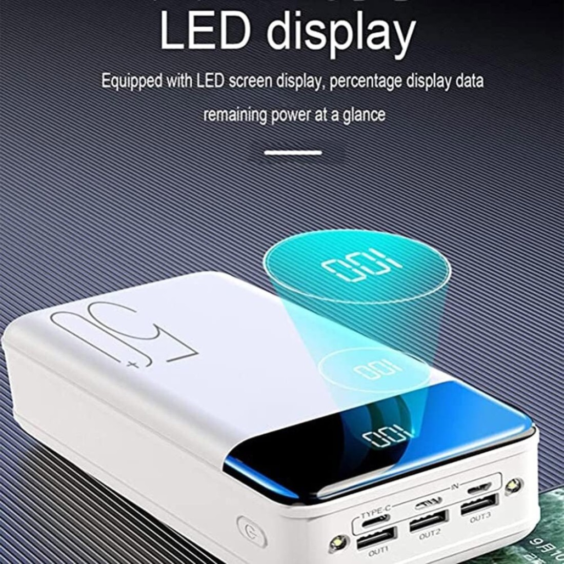 باور بانك 50000 مللي أمبير شحن سريع مع شاشة LED، شاحن محمول عالي السعة، 3 مخارج USB ومصباح يدوي، متوافق مع iPhone وSamsung وXiaomi وHuawei والأجهزة اللوحية والمزيد