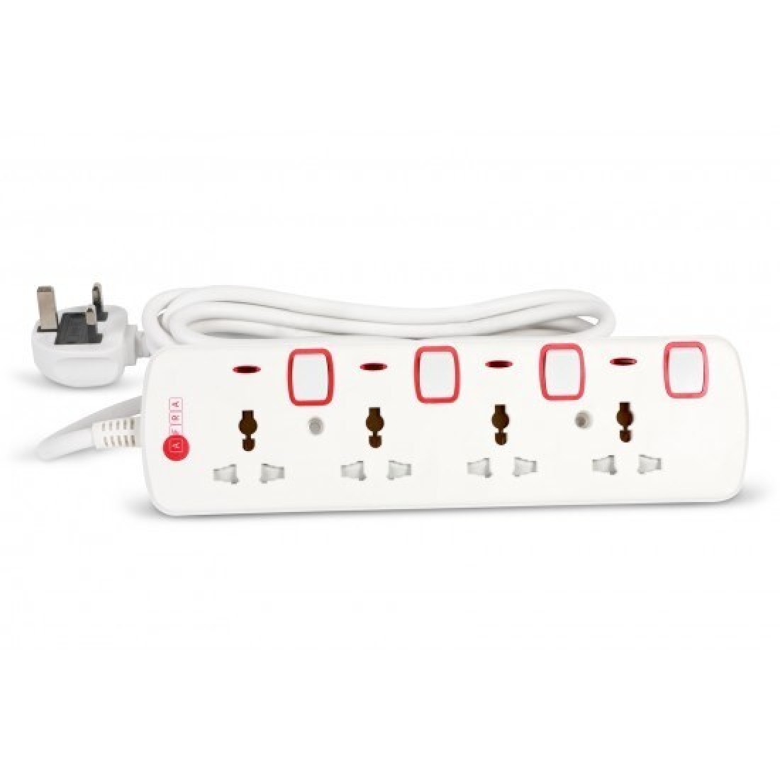 AFRA Universal Extension Cord, 4 Way, 4 Universal Sockets, 5 Meter Cable, Easy Set-Up &amp; Storage, Shockproof, 250V, AF-004EXRD-5MT, With 2 Years Warranty