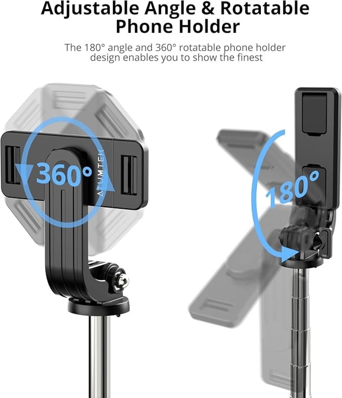 ATUMTEK 40&quot; Selfie Stick Tripod, Extendable Bluetooth Selfie Stick with Wireless Remote, 360-degree Rotation, Compatible with GoPro, iPhone and Android Smartphones, Mini Tripod, Table Tripod Black