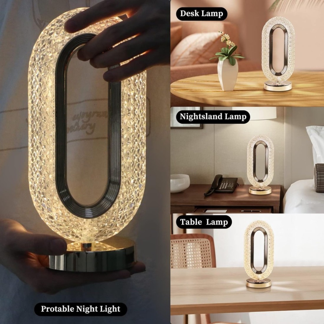 Fitto Touch Control Crystal Table Desk Lamp - Elegant LED Light with Adjustable Brightness, Dimmable Touch Sensor, Modern Decor for Office, Bedroom, Living Room, Nightstand, and Study