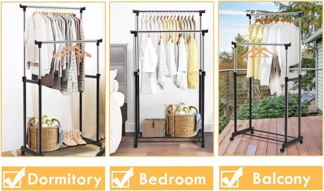 Fitto Clothes Drying Foldable Stand - Adjustable &amp; Space-Saving, Black, Portable Laundry Rack for Indoor &amp; Outdoor Use