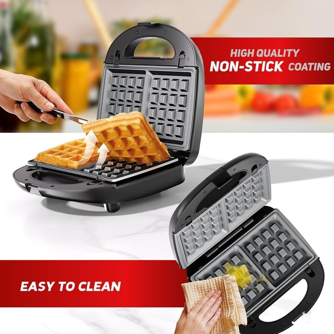 AFRA 3 In 1, 2 Slice Non-Stick Sandwich Maker, 750 Watts With Detachable Plates, Sandwich/Grill &amp; Waffel Plates, AF-8023SMSS, 2 Year Warranty