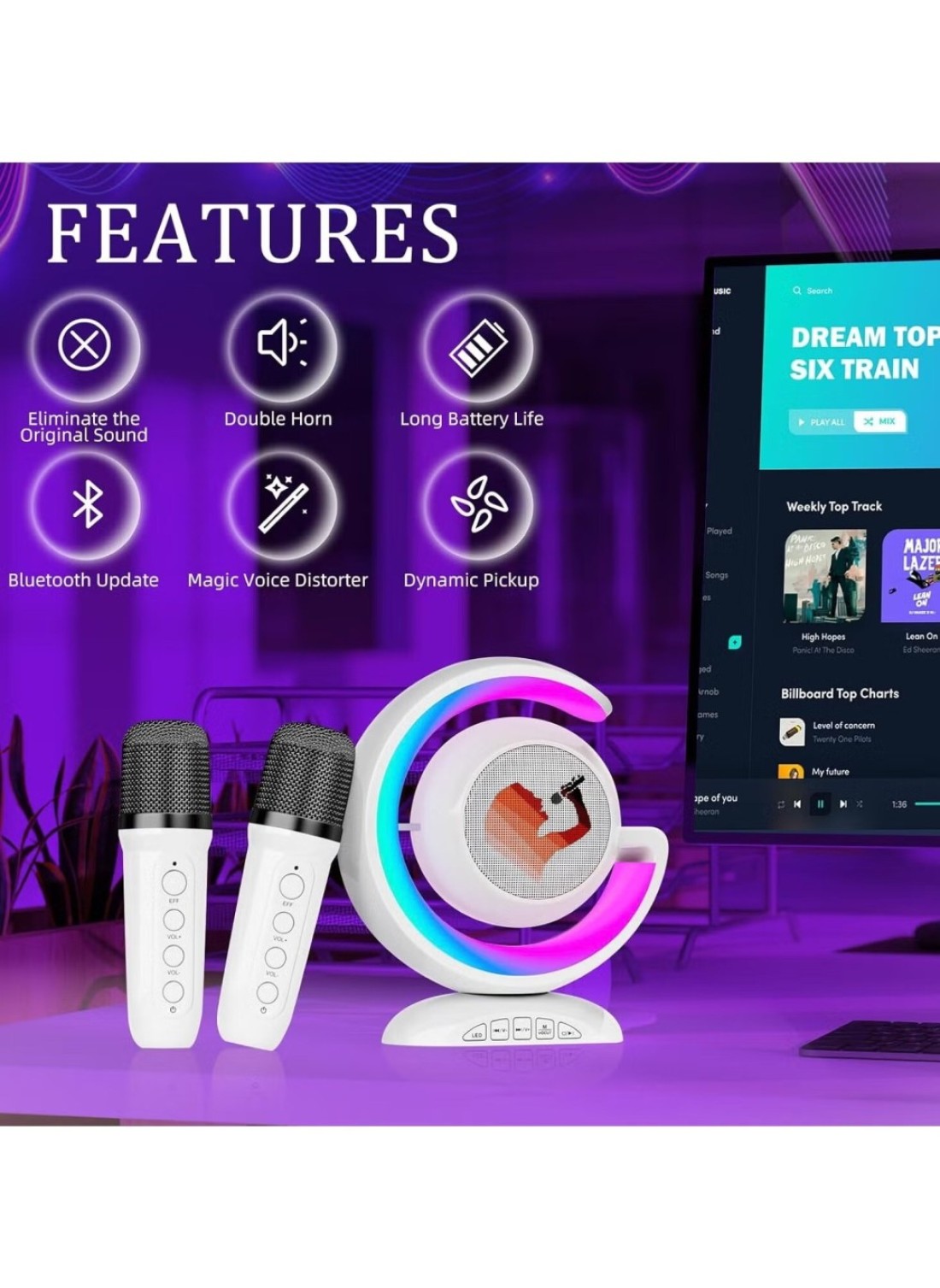 Kids Karaoke Machines For Girls With 2 Wireless Microphone Karaoke Machine Kids Adults With Voice Changing And LED Lights Boys Girls Birthday Party Toys Gifts