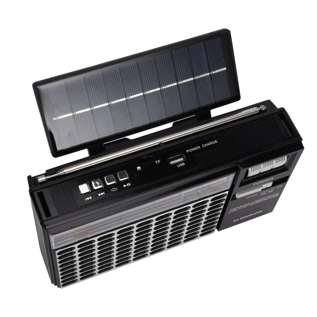 Olsenmark Portable Radio with 3 Band - Rechargeable Battery, Bluetooth USB, TF, &amp; MP3, Comfortable Handle, Karaoke Function - Recorder - Microphone Retro Style Radio, 2 Years Warranty