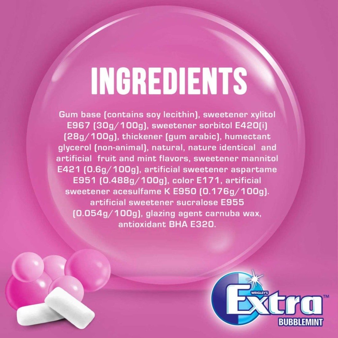 Wrigley&#39;s Extra Bubblemint Sugarfree Chewing Gum, 14g