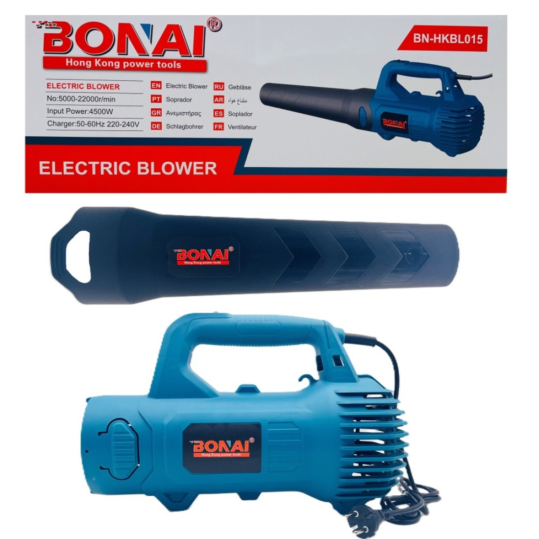 BONAI Electric Blower, 4500W Power, 5000-22000 RPM, 220-240V, Heavy Duty Portable Leaf and Dust Blower for Outdoor and Indoor Use, BN-HKBL015