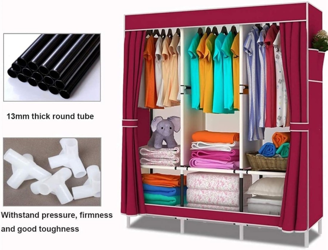 Portable Fabric Wardrobe with Hanging Rail &amp; Side Pockets &ndash; Foldable Canvas Closet Organizer for Clothes &amp; Shoes, Bedroom Storage Solution