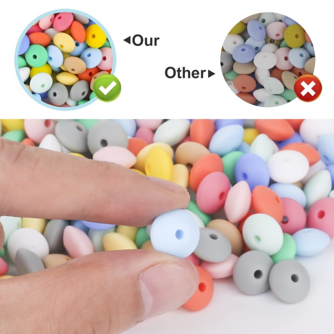 120Pcs Silicone Abacus Beads Bulk 12mm Shaped Lentil Silicon Beads 12 Colors for Keychain Making DIY Jewelry Making
