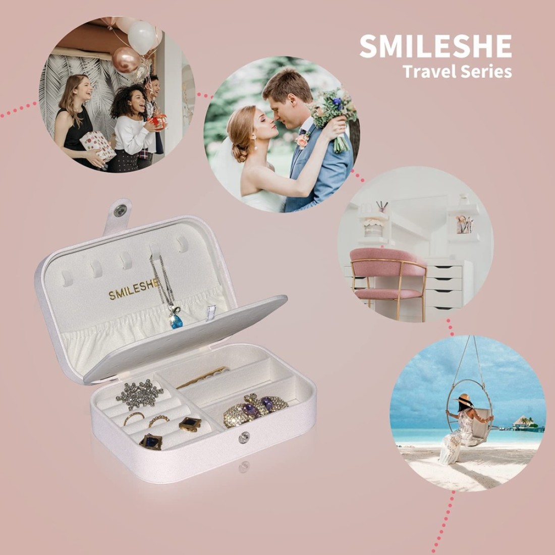 Smileshe Jewelry Box PU Leather Small Portable Travel Case 2 Layers Organizer Display Storage Holder Box for Rings Earrings Necklaces Bracelets