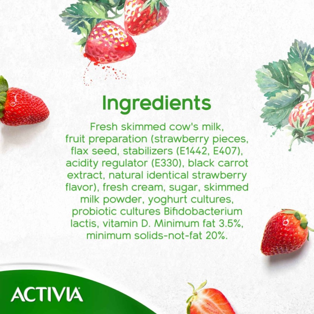 Activia Full Fat Strawberry Stirred Yoghurt 120g Pack of 8