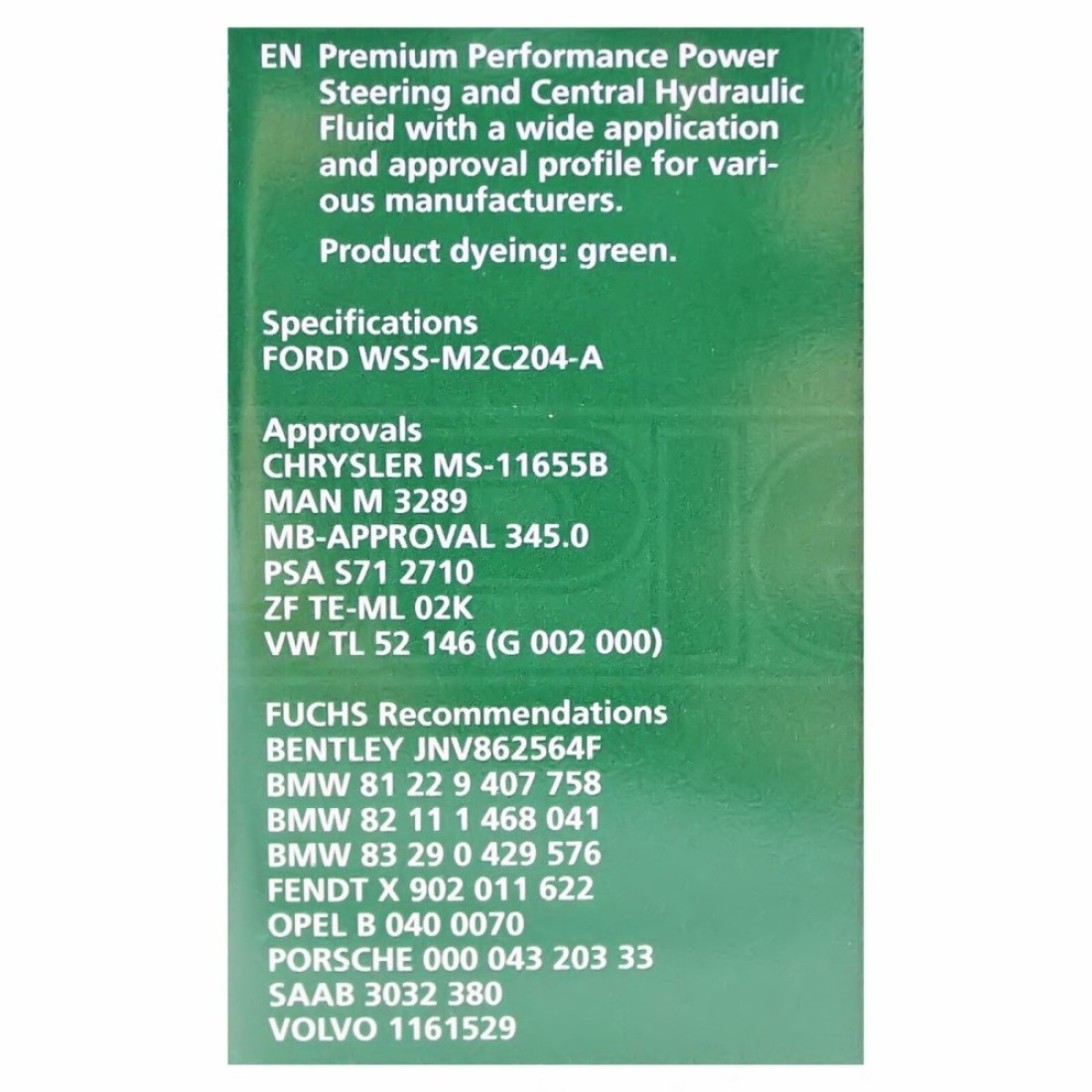 Fuchs Titan CHF 11S Power Steering and Central Hydraulic Car Oil Fluid - 1L
