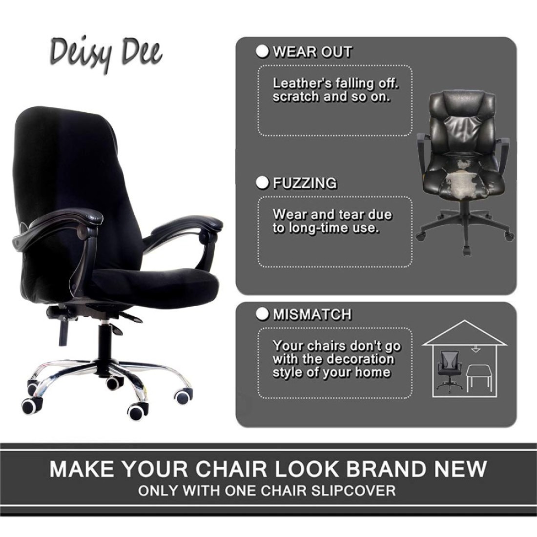 Deisy Dee Computer Office Chair Covers for Stretch Rotating Mid Back Chair Slipcovers Cover ONLY Chair Covers C162 Black