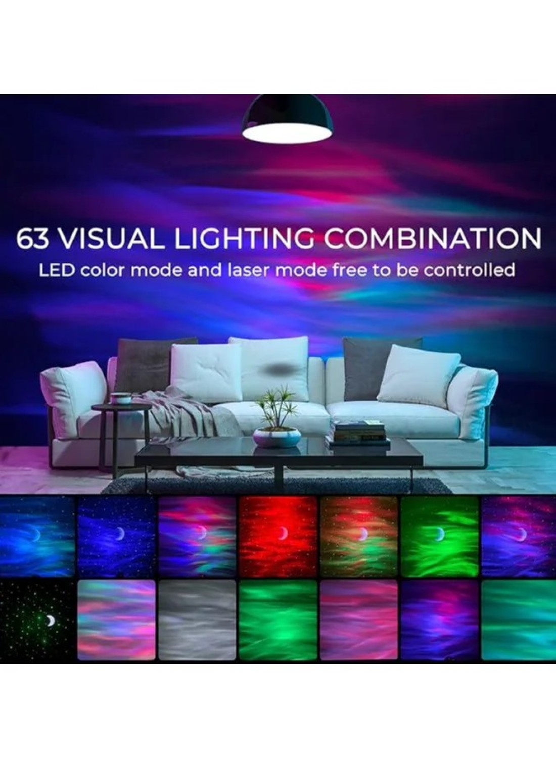 جهاز عرض Galaxy Aurora – جهاز عرض النجوم 3 في 1 LED Northern Lights مع 6 خيارات للضوضاء البيضاء ومكبر صوت بلوتوث جهاز عرض Starry Moonlight