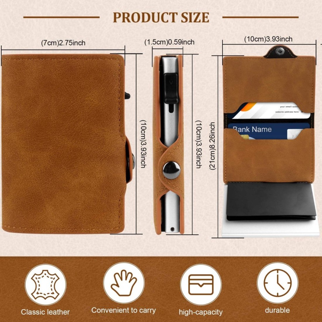 RFID Card Holder Wallet - New PU Leather RFID Protected Automatic Pop-up Bank, Credit, ID Card Holder Case with Button, Card Wallets Purse Unisex. (Black)