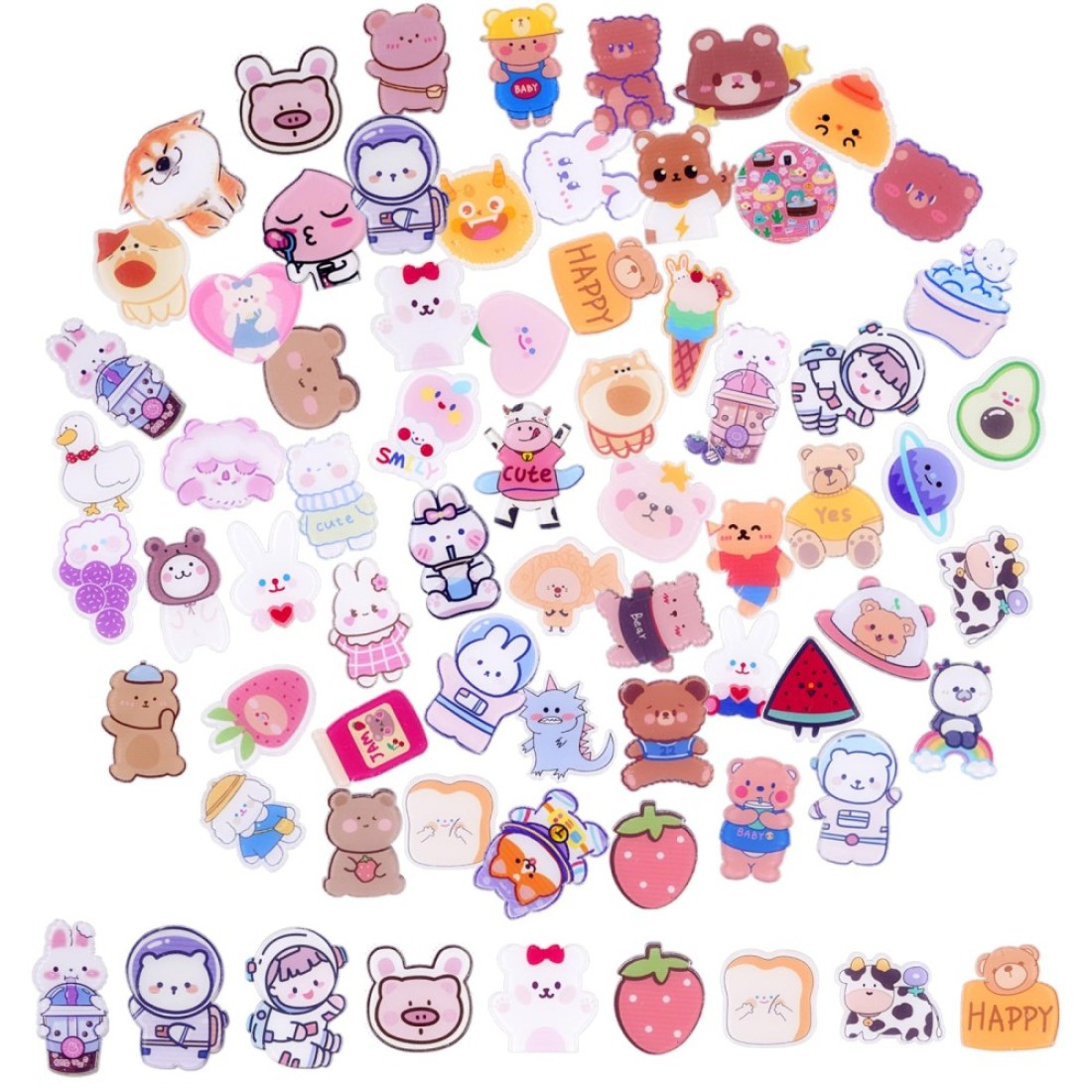 60 Pcs Acrylic Cute Pins Set for Backpacks Aesthetic Cartoon Kawaii Sheep Dog Rabbit Bear Girl Brooch Pin for Clothing Bags Jackets Hat Bag Accessories