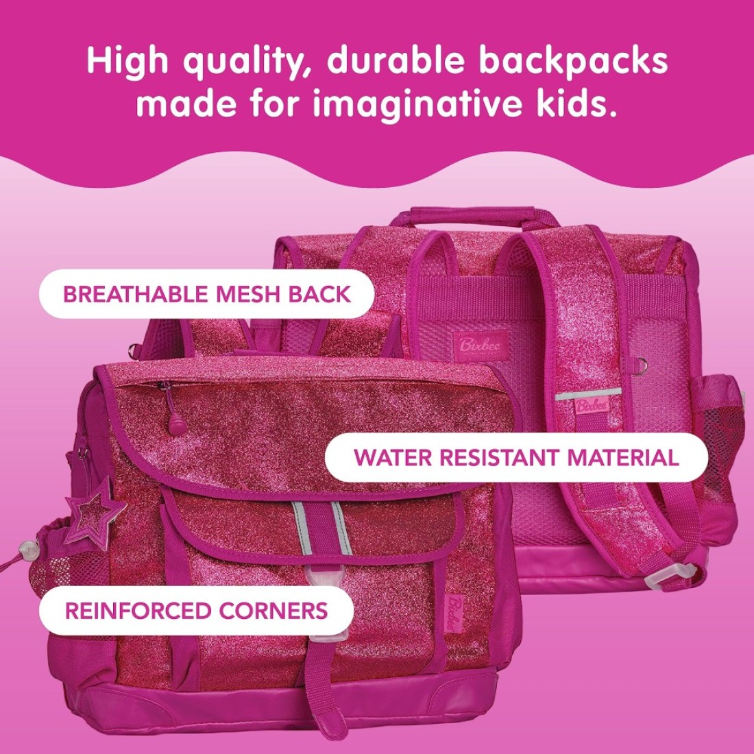 Bixbee Kids Backpack Sparkalicious Ruby Raspberry Medium