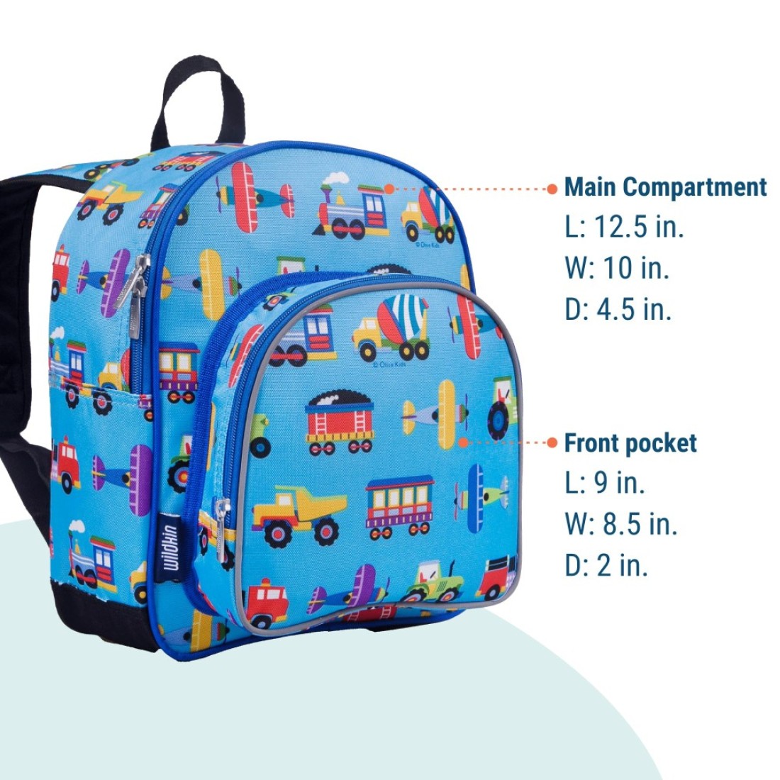 Wildkin 12Inch Kids Backpack for Boys Girls Perfect for Daycare and Preschool Toddler Bags Features Padded Back Adjustable Strap Ideal for School Travel Trains Planes and Trucks