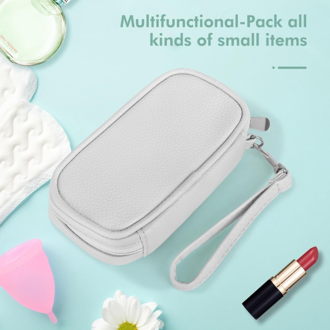 Cute Tampon Storage Bag Tampon Holder for Purse Tampon Organizer Bag with Handle PU Leather Tampon Pouch Small Case for Feminine Products with Zipper Period Bags for Teen Girls Women