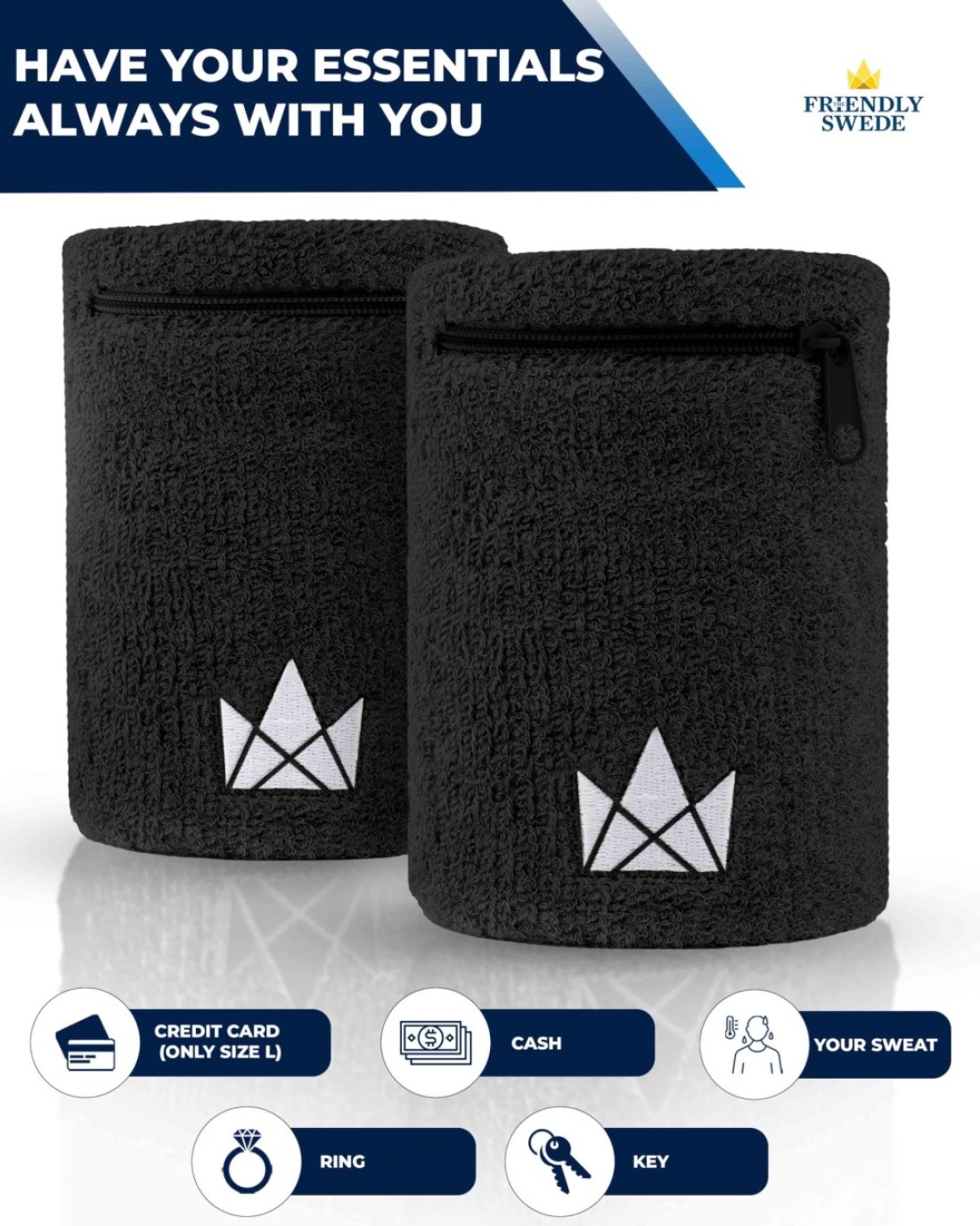 The Friendly Swede Wrist Wallets for Men Women Wristband Pocket with Zipper for Jogging Cycling Walking Wrist Wallet Pouch for Men for Storing Cash Keys Credit Cards Ankle Wallet 2 Pack