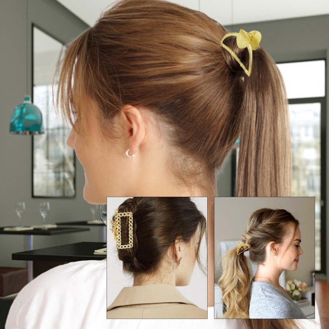 Aiwanto 3pcs Gold Metal Different Design Fashion Hair Clamp Barretes Hair Accessories for Ladies