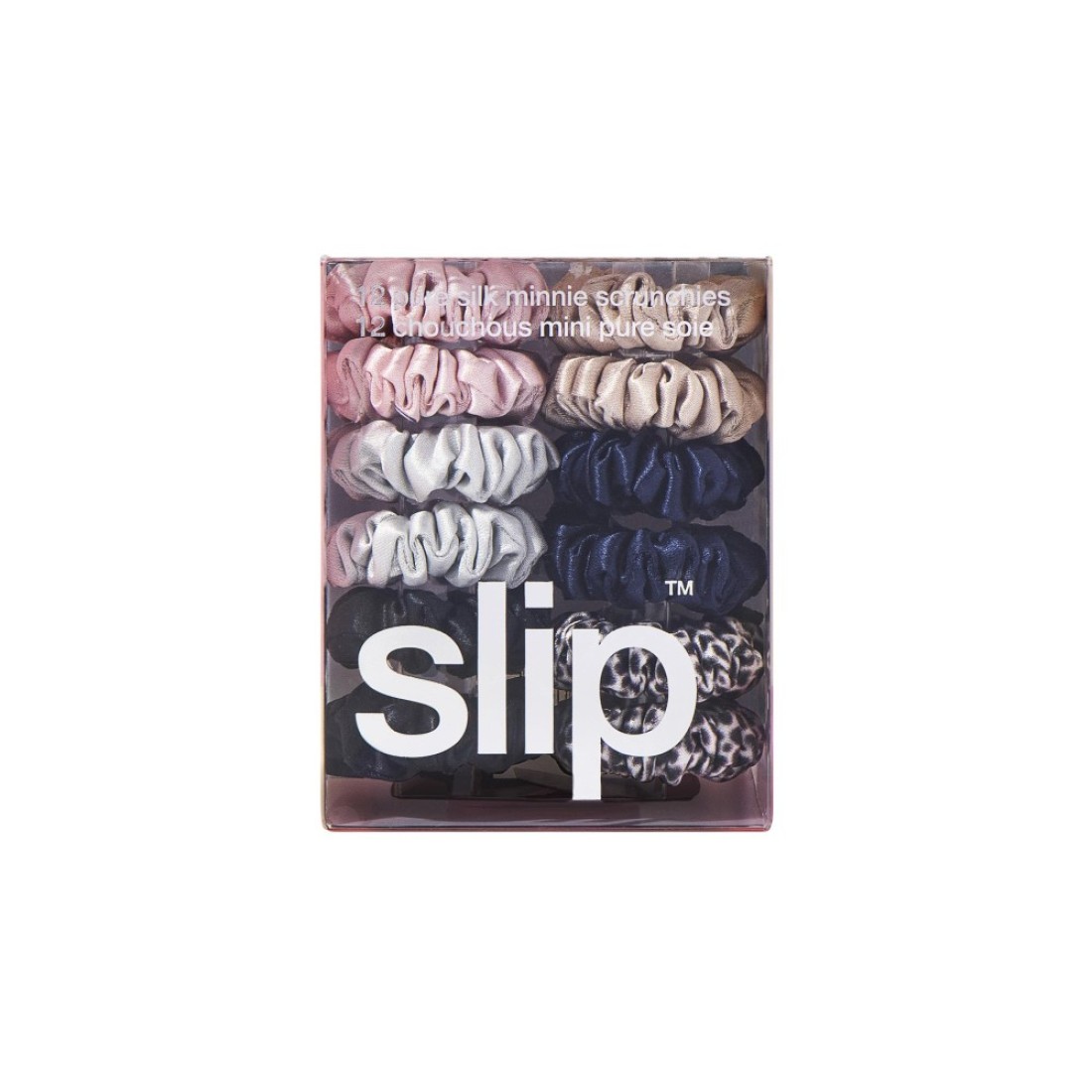 SLIP 100 Pure 22 Momme Mulberry Silk Minnie Scrunchies Classic Set of 12 in Pink Caramel Silver Navy Leopard Black