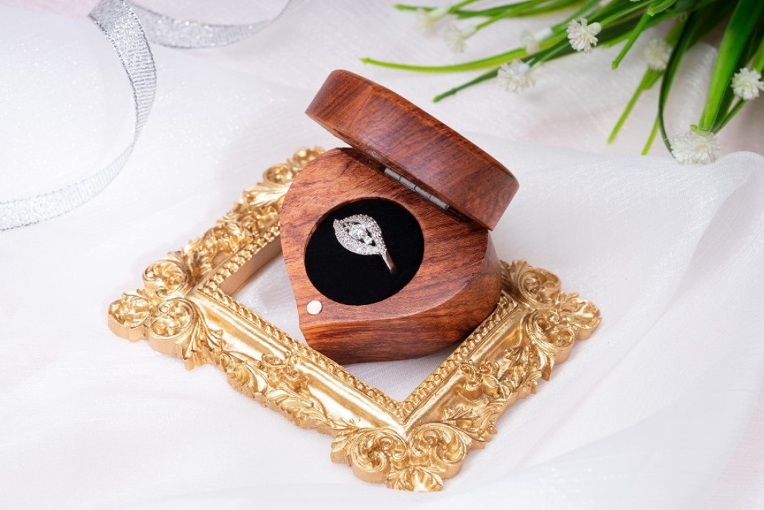 MONYCraft Ring Box Heart Handmade Wooden Ring Box for Proposal Engagement Ring Box Wood Unique Proposal Ring Box Engraved With Will you marry me Heart Shape Ring Box
