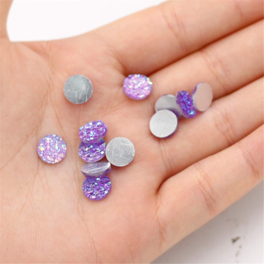 Vivian 204 Pieces 17 Colors Round Resin Cabochon Flatback Druzy Iridescent Colorful Cabochons DIY Accessories 8mm