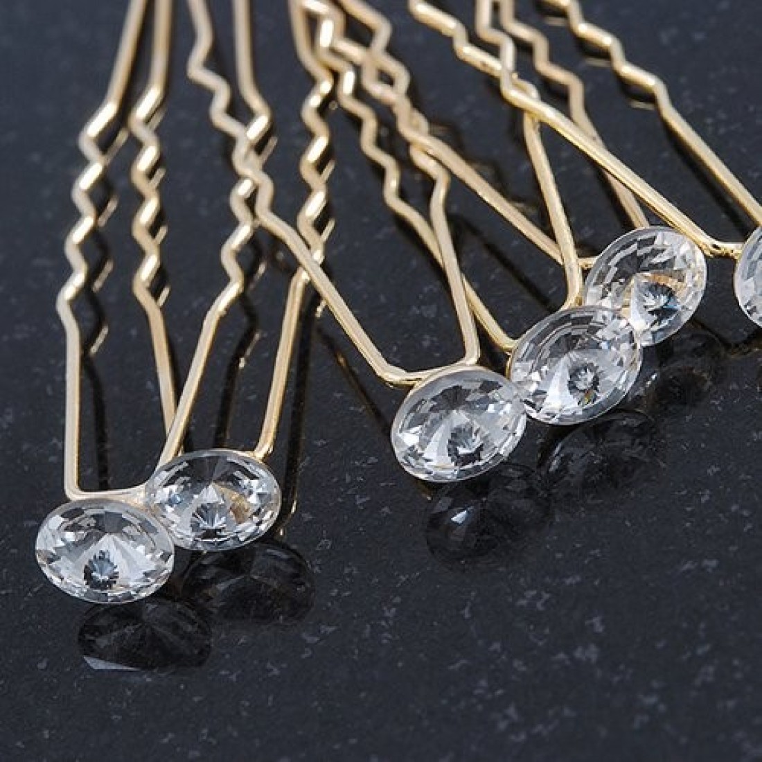 Bridal Wedding Prom Party Set Of 6 Gold Plated Crystal Bead Hair Pins