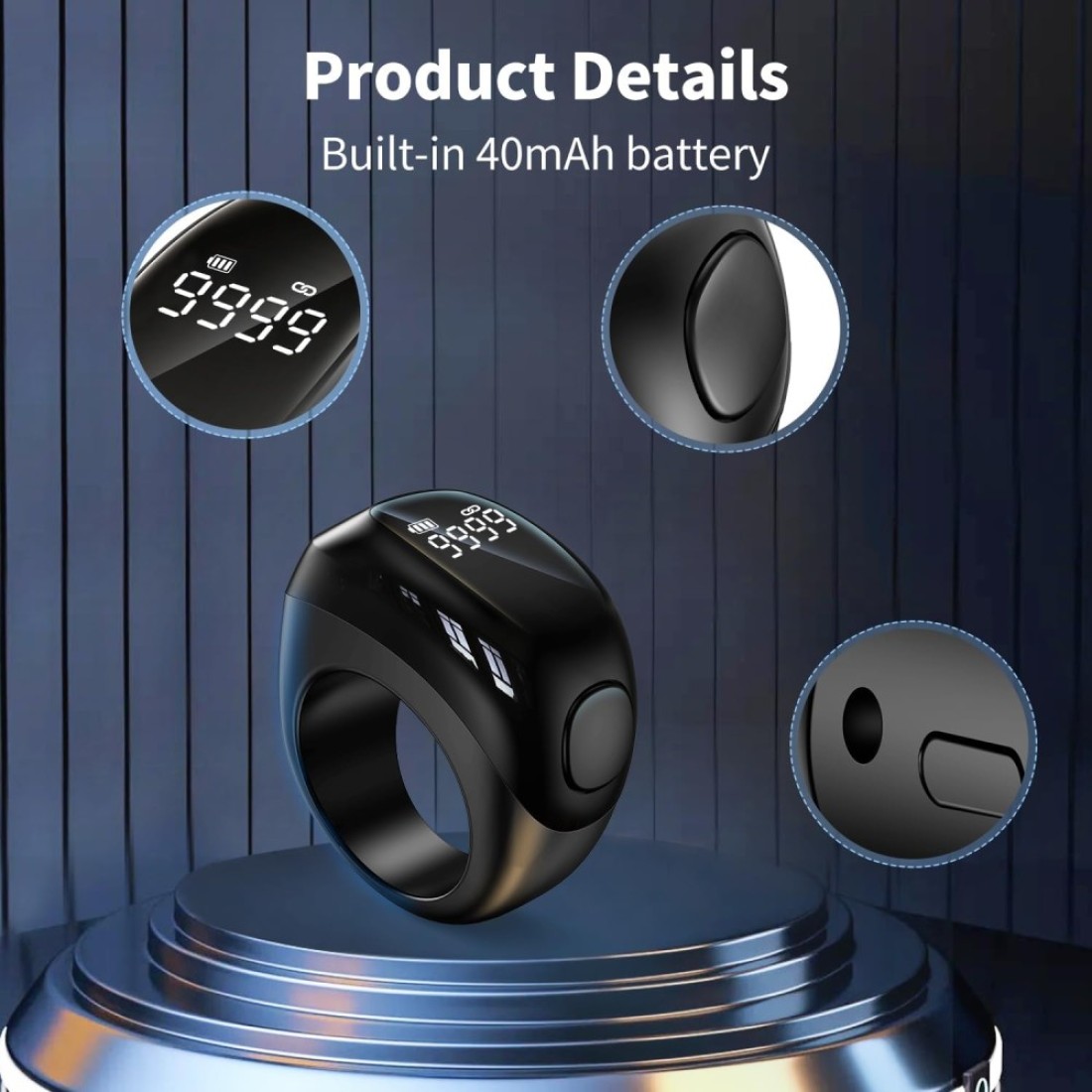 Smart Tasbih Zikr Ring, Rechargeable Zikr Ring, Ring Count Reminder, Muslim Prayer Timing Reminder, LED Display, Tasbih Counter