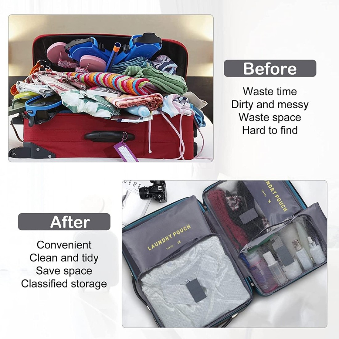 6pcs/set Lightweight Travel Bags Men and Women Cubes Gray
