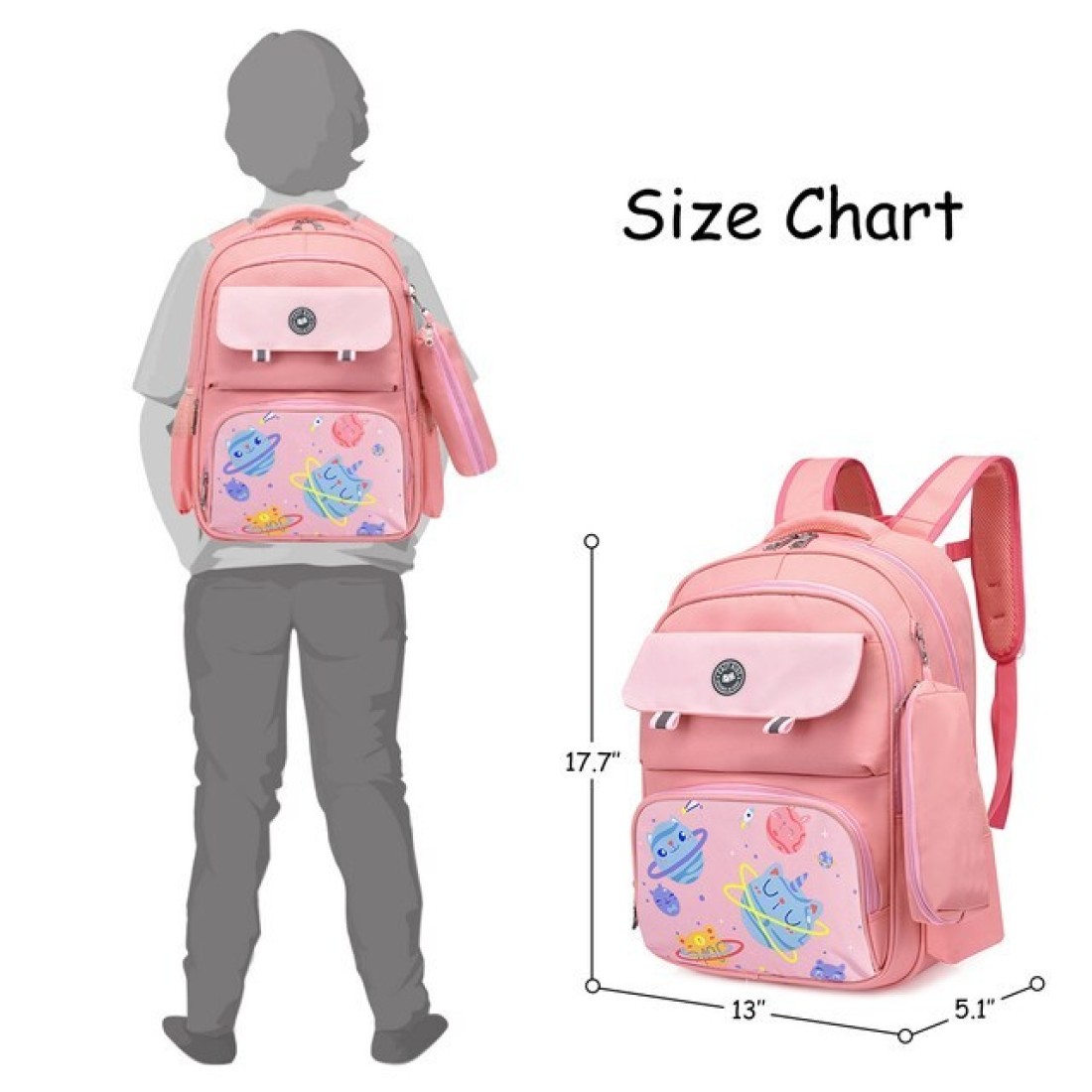 Eazy Kids Unicorn Planet School Bag w/t Pencil Case-Pink