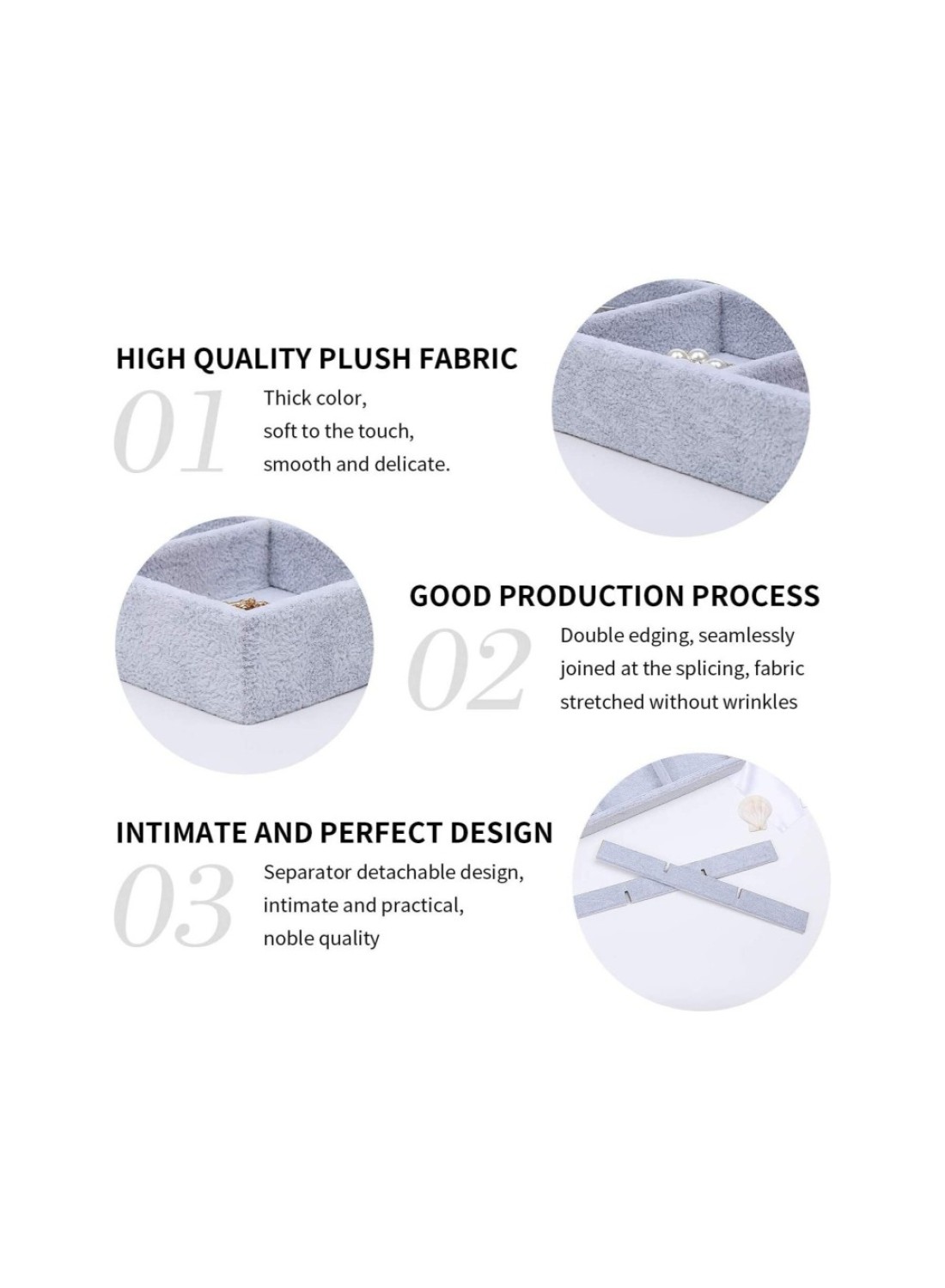 Stackable 12 grid Grey Velvet Jewelry Tray Showcase Removable Display Storage Box for Girls Women