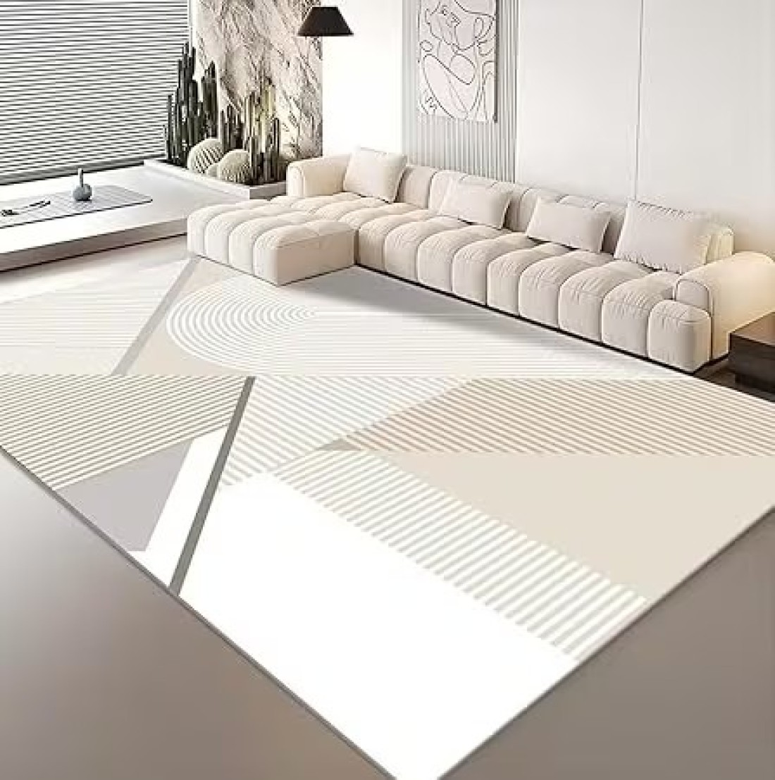Vital Area Rugs Soft Modern Rug Carpet Geometric Stripe Rug Non Slip Modern Carpet, Abstract Printed Floor Rugs for Home Decorative, Soft &amp; Non-Slip &amp; Washable Indoor Mat (K-241, 160 x 230 cm)