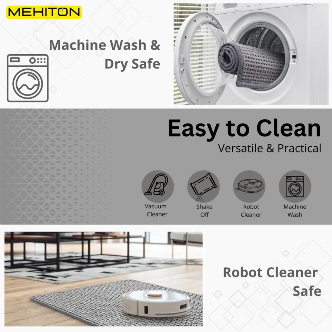 MEKITON - Premium Bathroom and Door Mat - Super Absorbent, Non-Slip, Quick Drying, Soft Plush Surface, Ideal for Entryways, Kitchens, and Bathrooms - 75 x 45 cms (Gray)