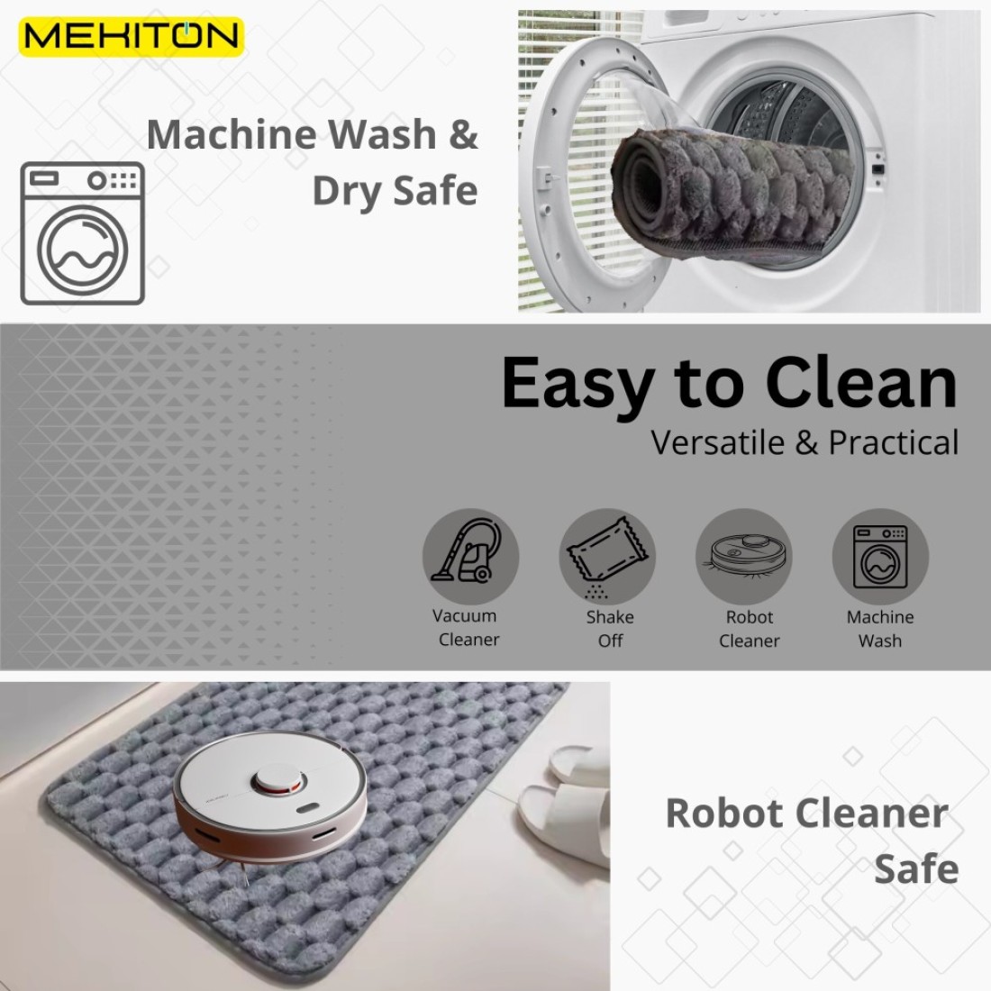 MEKITON - Premium Bathroom and Door Mat - Super Absorbent, Non-Slip, Quick Drying, Soft Plush Surface, Ideal for Entryways, Kitchens, and Bathrooms - 75 x 45 cms (Gray)