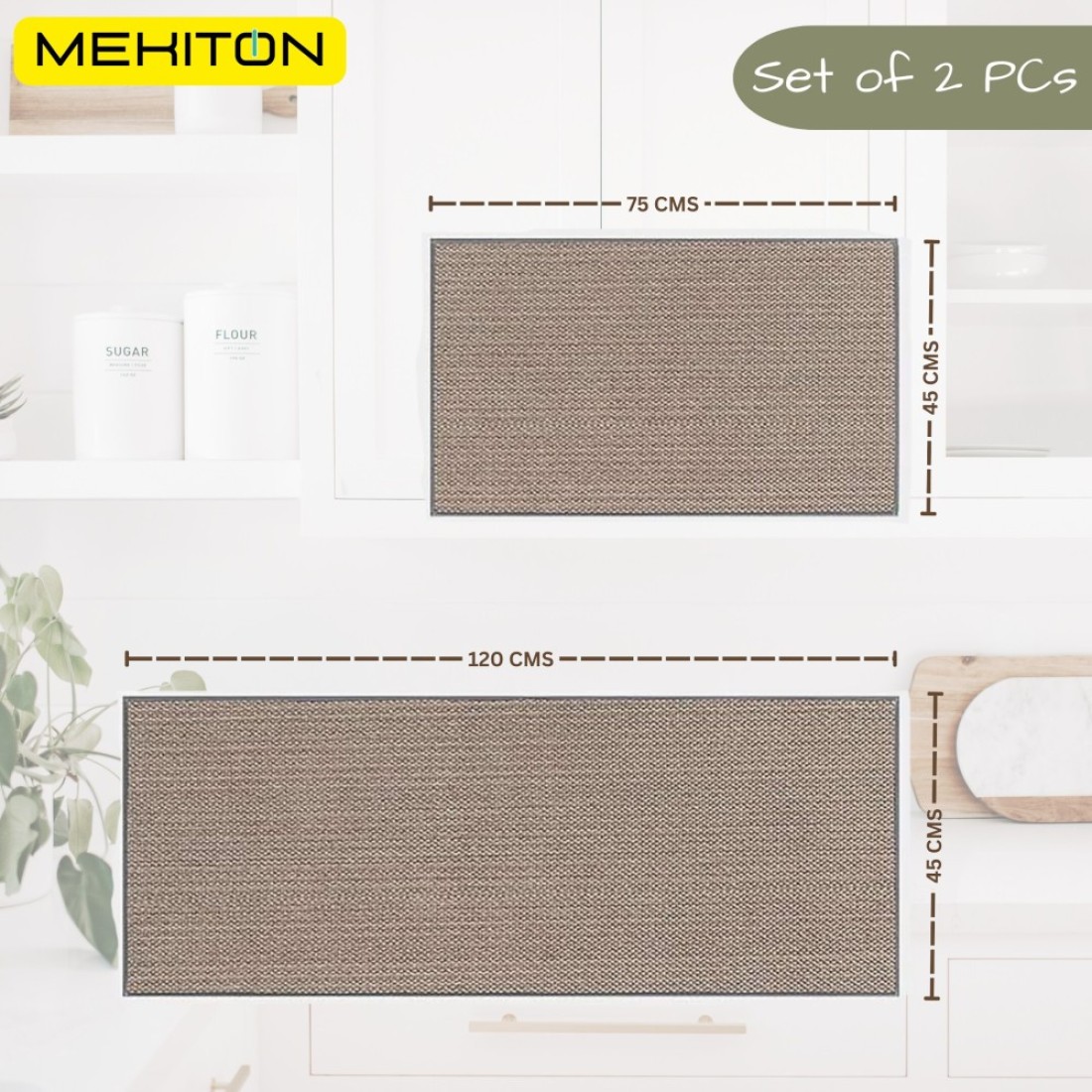 MEKITON - Set of 2 PCs Premium Anti-Fatigue, Non-Skid Natural Rubber Kitchen Floor Mats, Washable Runner Rugs for Kitchen Floor Front of Sink, Laundry Room 45X120CM + 45X75CM (Oats)