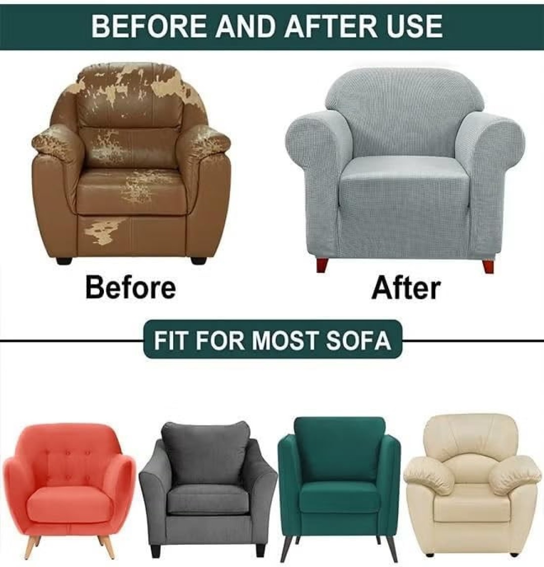 Stretch Fit 2-Seater Sofa Cover Teal Green Soft Brushed Fabric Couch Cover Full Coverage Furniture Protector Slipcover Two Seater Fits on Standard and Recliner Sofa 145-178cm Size
