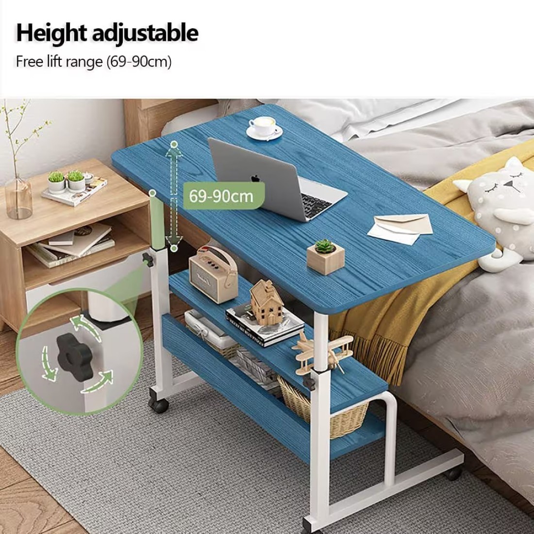 Jjone Laptop Desk Table With 2-Tier Storage Shelves &amp; Wheels, Workstation Study Laptop Table For Home Office (Sc11-White)