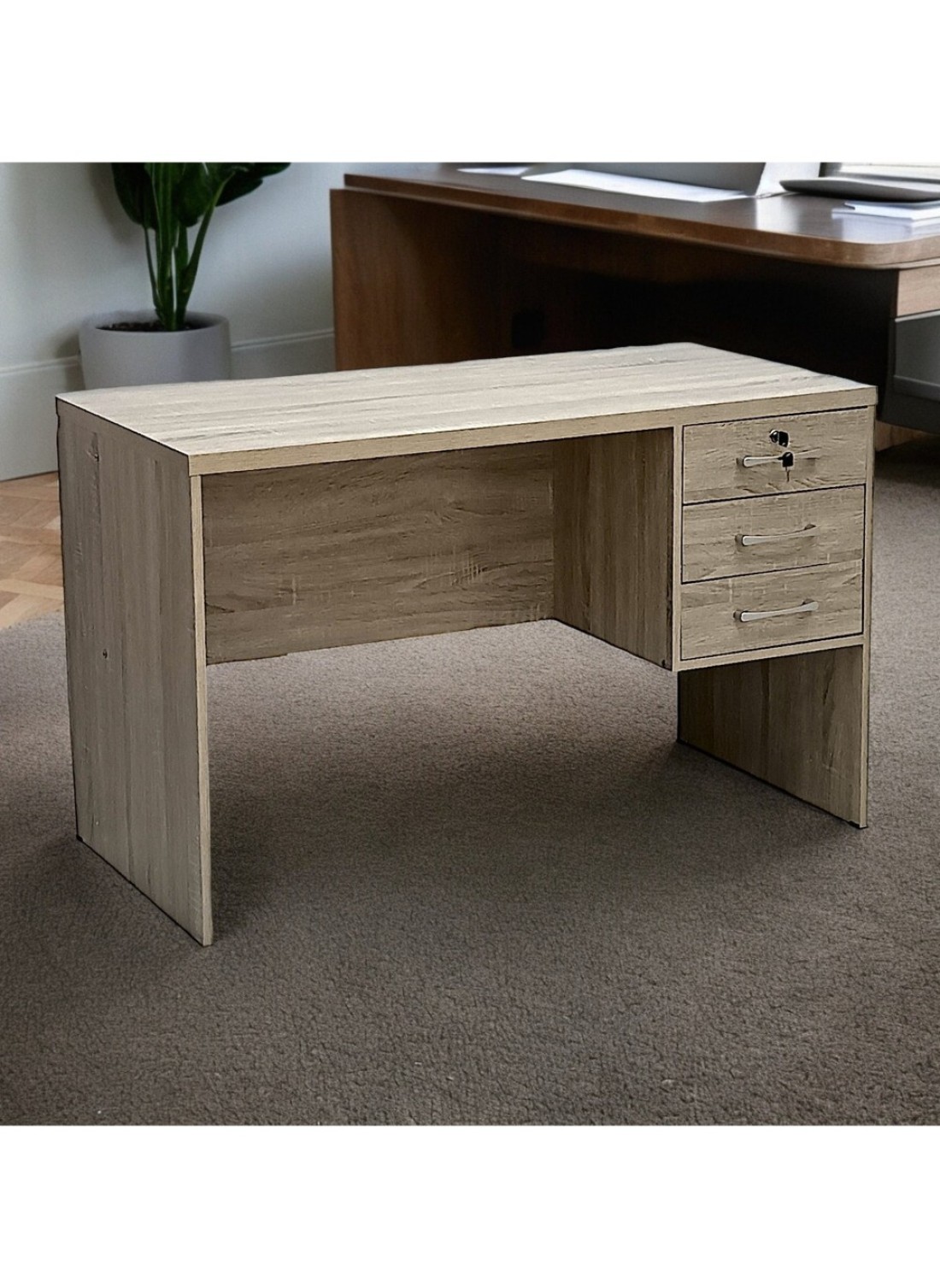 Galaxy Design Wooden Writing Table with Three Drawers, Office Table with Lockable Top Drawer, Computer Desk for Study and Work, Ideal Laptop Table for Home and Office