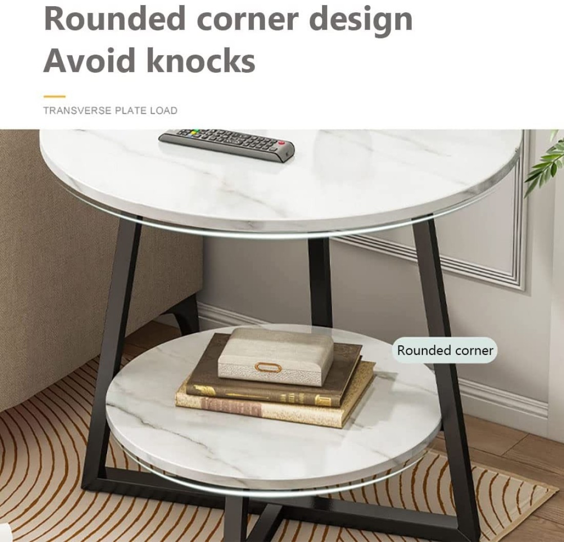 Jjone Round Coffee Table, Double Layer Sofa Side Table End Table, Imitation Marble Coffee Round Table Snack Table Bedside Table With Simple Design For Living Room Small Space (H221-B)