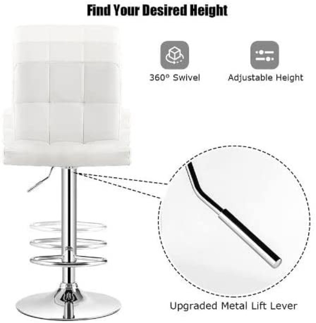 Galaxy Design Adjustable Bar Stools PU Leather Swivel Lift Kitchen Counter Pub Chair White Color - Size ( D x W x H ) 40 x 40 x 110 cm Model - GDF-J201.