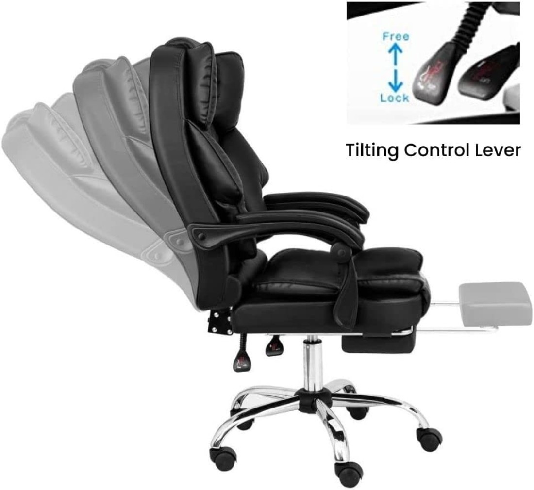 Karnak Executive Office Gaming Chair PU Leather 360 Swivel, Diamond Pattern Stitching High Back With Tilt Lock Mechanism, Soft Foam &amp; Well Padded Backrest With Lumbar Support, Black