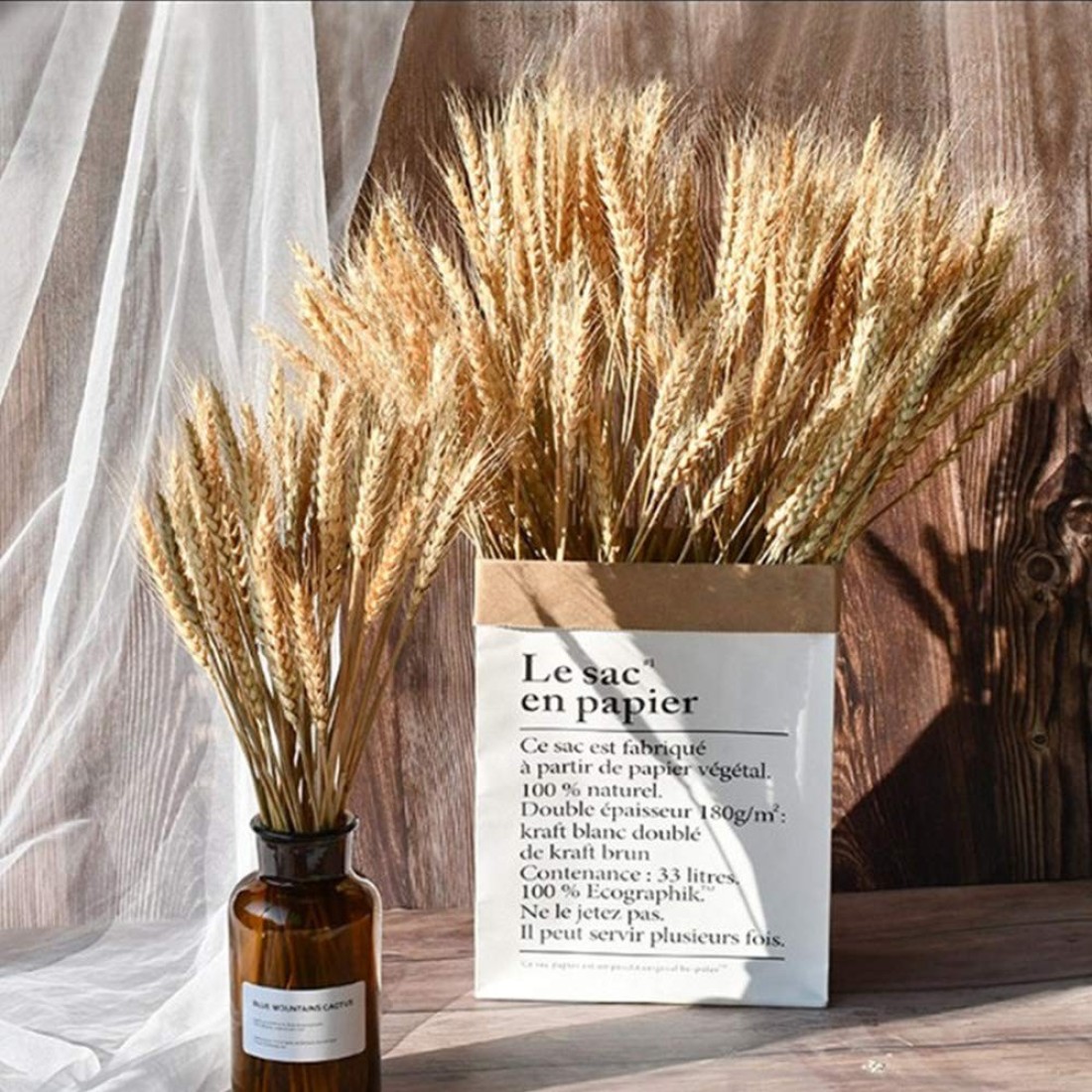 100 Stems Dried Wheat Stalks Dried Natural Ear of Wheat Grain Flowers for Home Dining Table Flower Arrangement Art Wedding Decoration