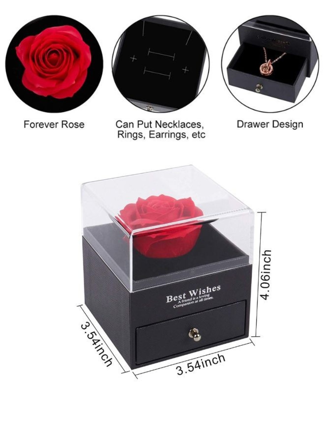 Generic Eternal Rose Gift Box, Handmade Fresh Preserved Rose Gift For Her On Birthday,Christmas,Mother&#39;s Day,Valentine&#39;s Day (Necklace Not Included)