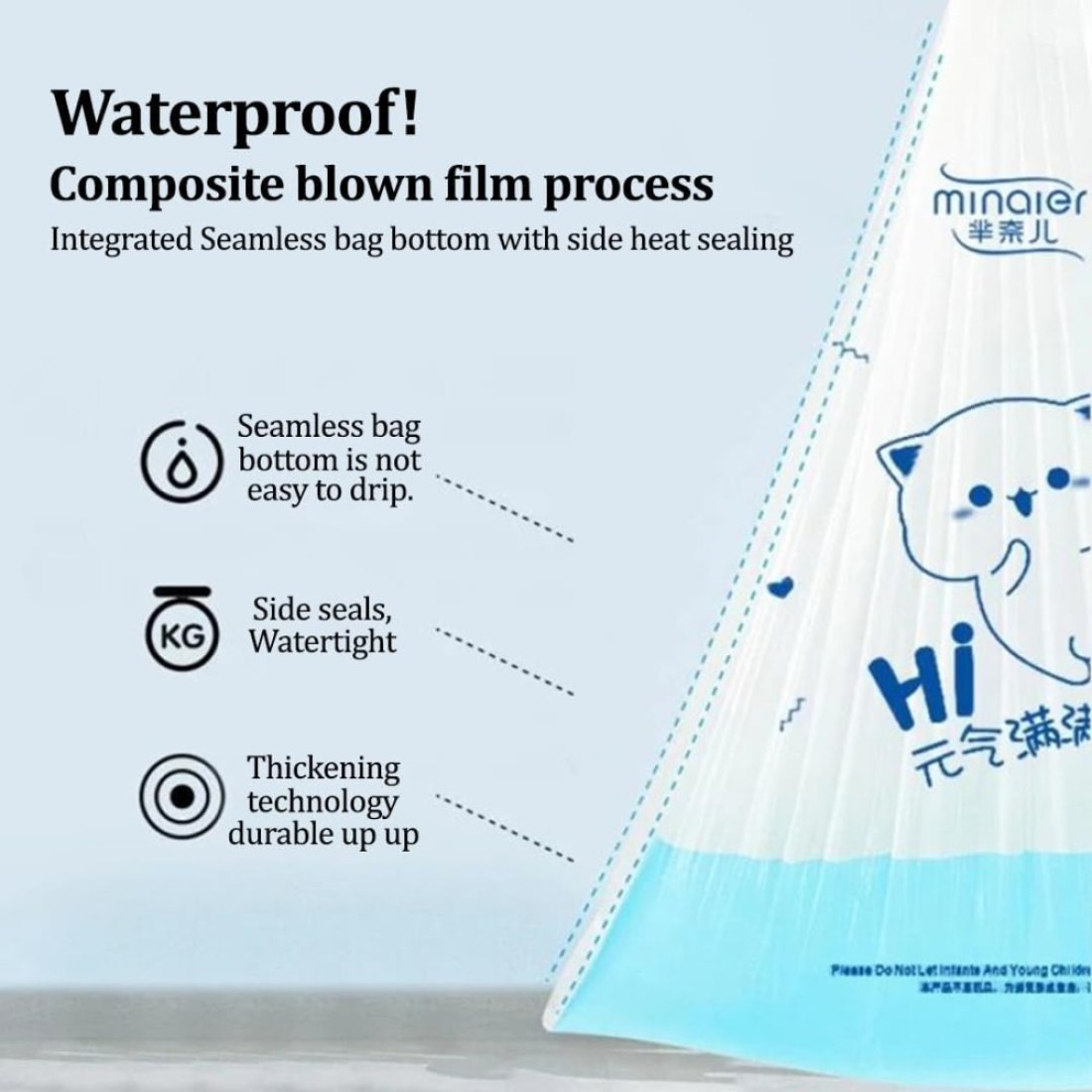 Trash bags with Drawstring and Break point, Heavy-duty garbage bags for Office, Bathroom, Kitchen, Living room, Ideal for medium-sized bins, 100 Counts 45x50cm (White)