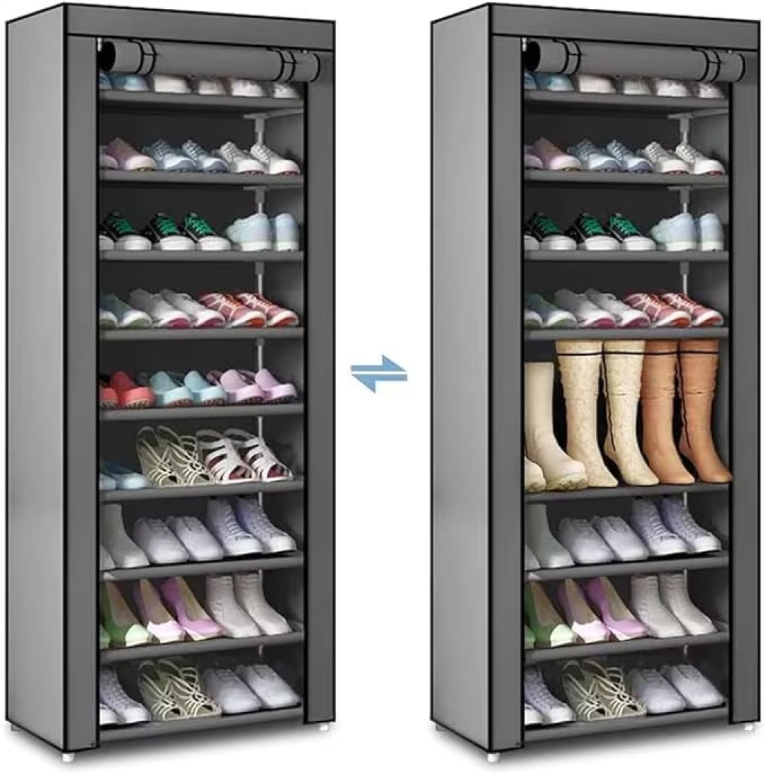 Shoe Rack with Cover, 10 Layer 9 Grids Dustproof Shoe Cabinet Shoe Rack for up to 30 Pairs of Shoes, 58 x 28 x 160 cm