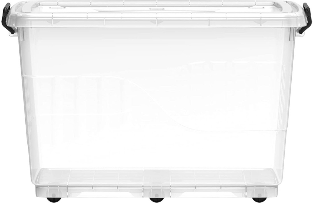 Cosmoplast 132L Clear Plastic Storage Box With Wheels &amp; Lockable Lid, Transparent
