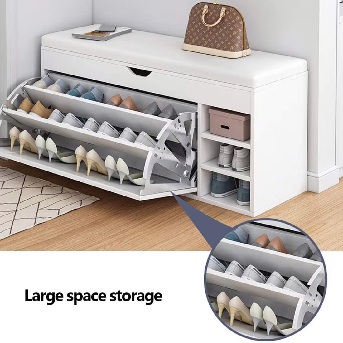 Generic Wooden Shoes Rack Bench With Shoe Changing Stool, Foldable Seat, Nonwoven Fabric Cover Closet, 80X34X53cm, White